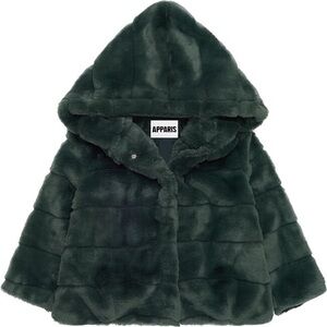 APPARIS Goldy Faux Fur Coat in Dark Green Size 10